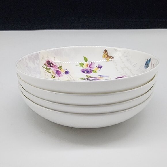 Set Of 4 Dora Papis Easy Life Purple Floral Fine Bone China Sauce Bowls Pansies - Picture 9 of 9